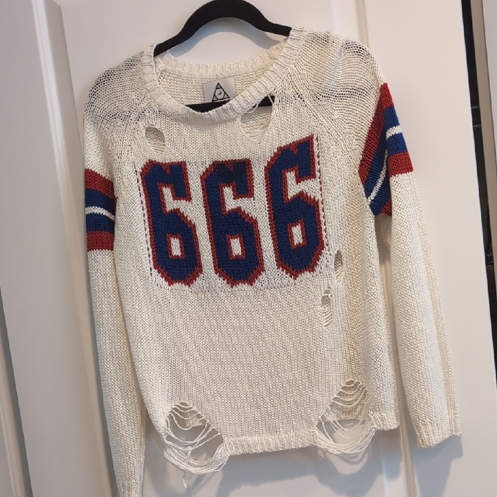 UNIF Distressed 666 Oversized Knit Sweater